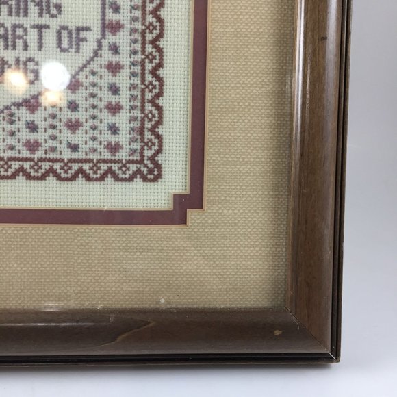 Completed Cross Stitch Living Loving Caring Sharing Brown Tan Framed - Picture 8 of 10